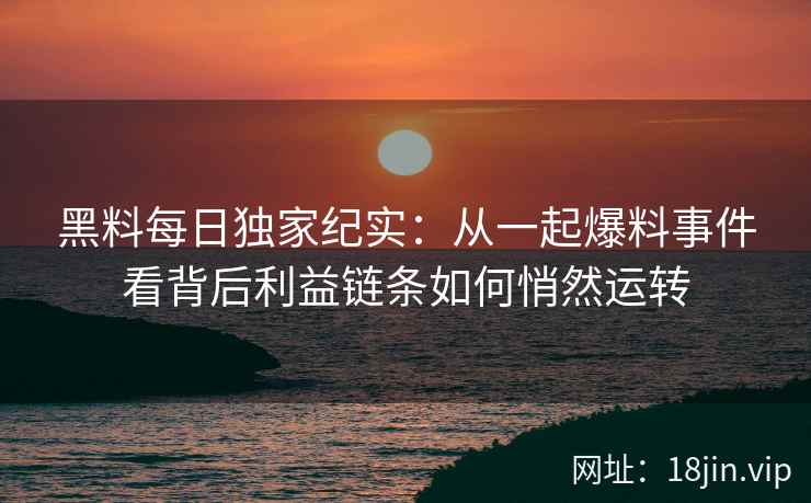 黑料每日独家纪实：从一起爆料事件看背后利益链条如何悄然运转